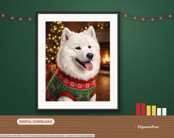 Retrato de mascota con suéter navideño feo a partir de una foto, arte navideño divertido de perros y gatos (descarga digital)