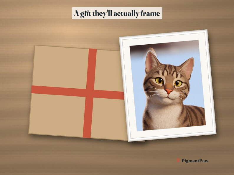 Gift idea: the 3d cartoon portrait framed next to a gift box