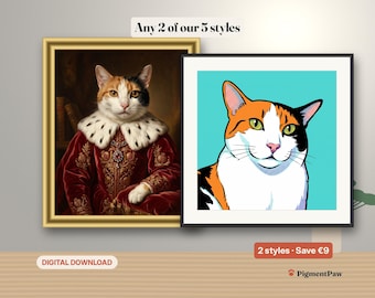 Custom Pet Portrait Bundle from Photo, 2 Styles Royal & Pop Art, Pet Lover Gift (Digital Download)