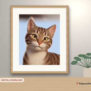3D Cartoon Portrait: framed AI-styled portrait of a tabby cat in a room setting