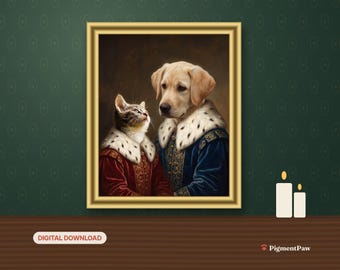 Custom Portrait of 2 Pets Together from Photos, Two Dogs or Dog & Cat, Any Style (Digital Download)