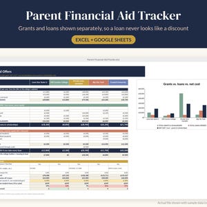 Suivi des aides financières pour les parents, feuille de calcul des dates limites de dépôt des demandes FAFSA et CSS Profile, comparateur d'offres d'aides universitaires, modèle Excel Google Sheets