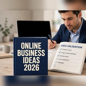 Online Business Ideas 2026 | 18 Business Ideas, Validation Framework, 90-Day Launch Roadmap, Beginner Ebook, Printable PDF