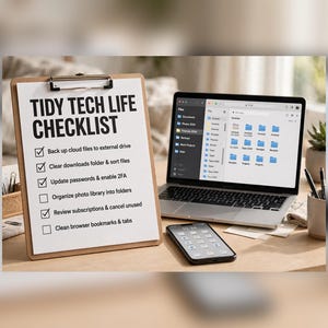 Digital Declutter Checklist Printable, 3 Pages, Tidy Tech Life Plan to Organize Phone, Files and Inbox in One Weekend, PDF, A4