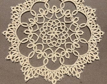 Cream colored Hand tatted doily