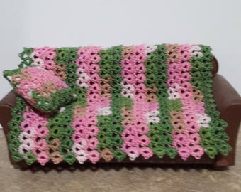 Hand tatted Miniature Afghan and matching Pillow