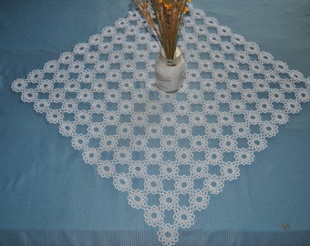 Hand Tatted Square  Centerpiece Tablecloth in Floral Motif