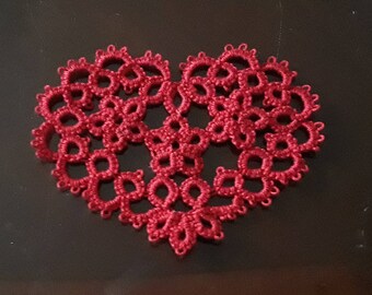 Hand Tatted Heart Doily with Flower Center