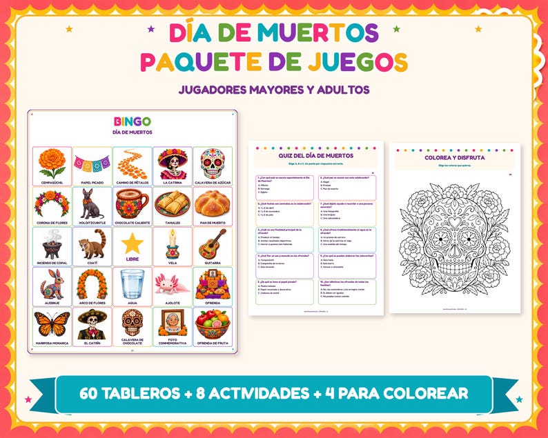 Multiple Choice Questions Game Icon Juegos De Día De Muertos Para Adultos, 60 Tableros De Bingo, 8 ...