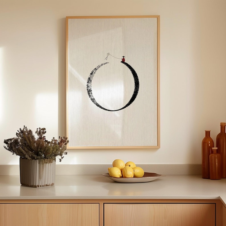 Minimalist Zen Circle Print, Japanese Kite Flying Wall Art, Meditation ...