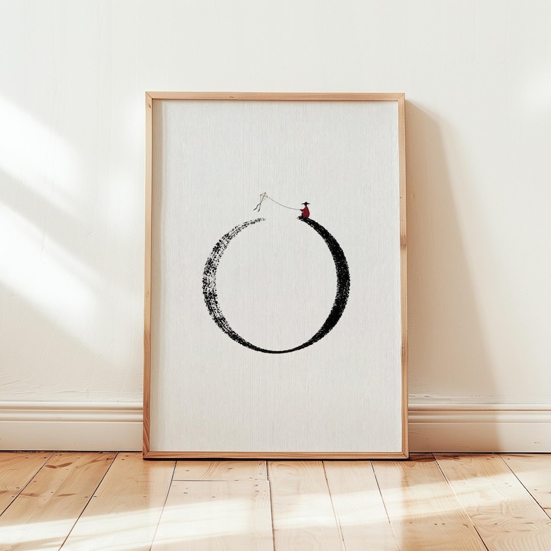 Minimalist Zen Circle Print, Japanese Kite Flying Wall Art, Meditation ...