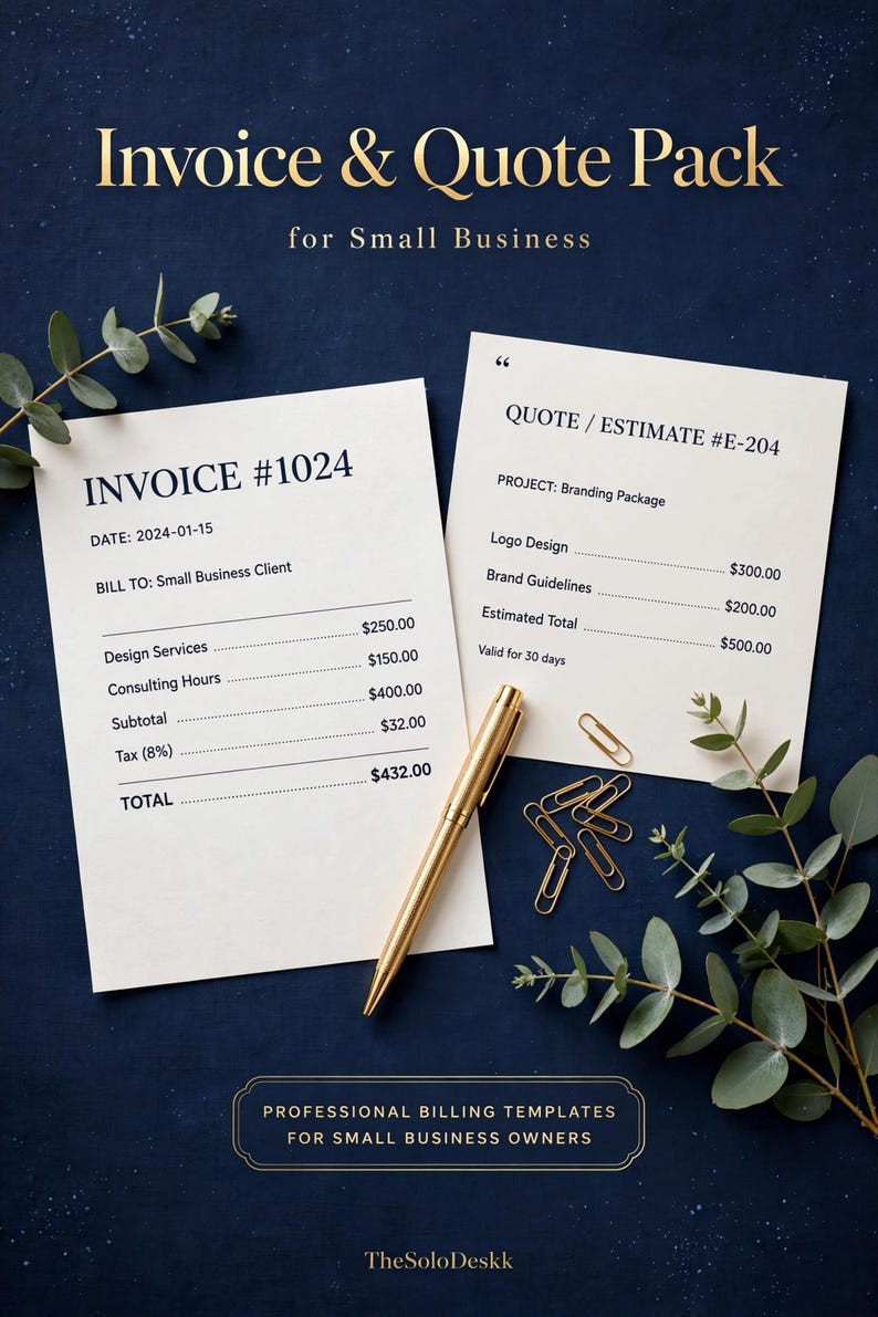 Invoice Template Pack, Quote Template for Small Business, Invoice ...