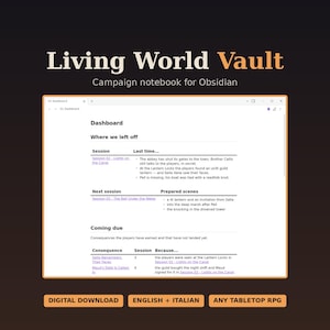 Obsidian TTRPG Campaign Vault, Solo RPG and Game Master Notebook, Faction Clocks, Random Tables, NPC Tracker, Fantasy Campaign Template