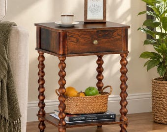 Mid Century Modern Nightstand with Drawer, Rustic Brown Bedside Table