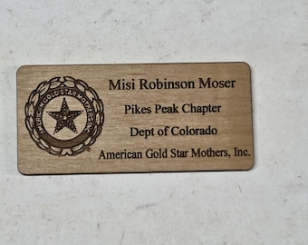 2.0" x 3.5"  Laser Engraved Alder wood custom nametags with magnet back for Dept of Colorado