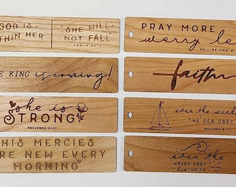 10 assorted wood Bookmarks engraved, no ribbons - 1.5" x 6.0" x 3/32"