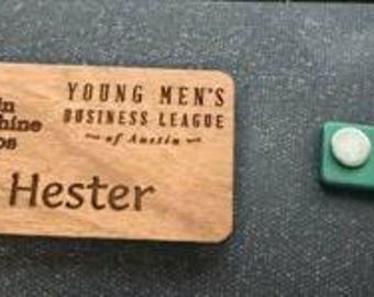 18 Laser Engraved real maple wood custom nametags  - 2.0" x 3.5" x with pin back back