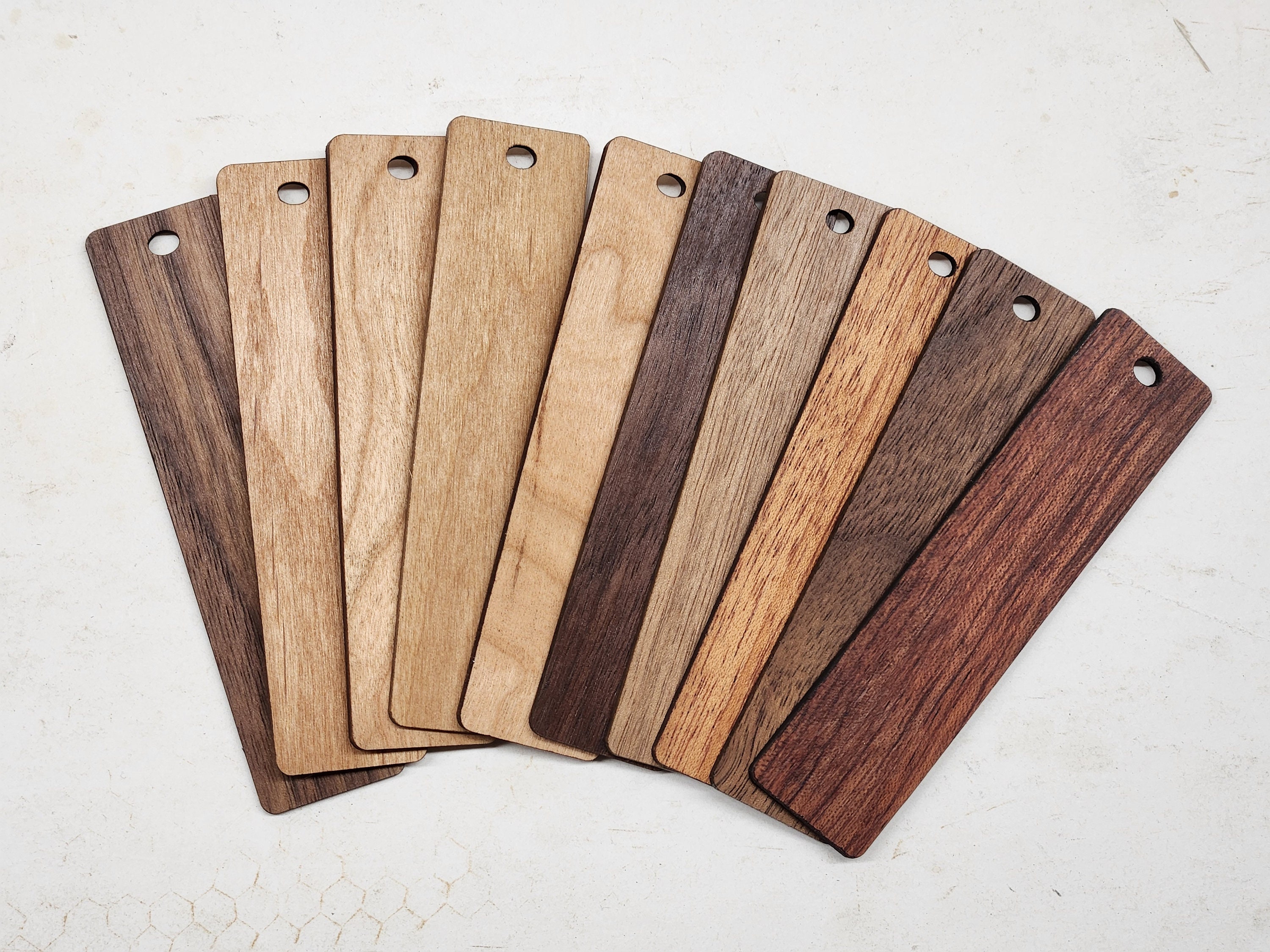 assorted blank wood Bookmarks - 1" x 4" x 3/32" -  pack of 10