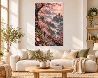 Lámina de bosque de cerezos en flor / Arte mural japonés de sakura / Póster de paisaje primaveral en flor