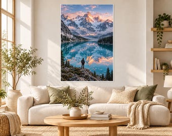 Alpine Lake Landscape Print | Turquoise Mountain Reflection Poster | Epic Wanderlust Wall Art