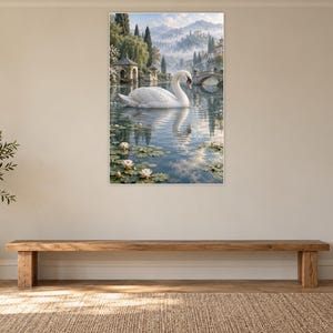White Swan Art Print | Water Garden Fantasy Wall Decor bild 13