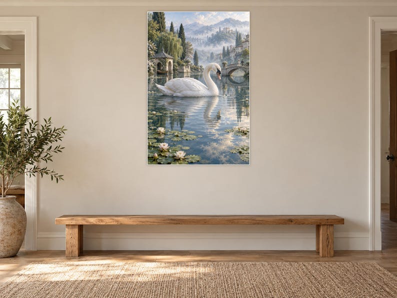 White Swan Art Print | Water Garden Fantasy Wall Decor bild 13