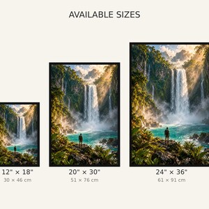 Framed Waterfall Lagoon Print | Tropical Jungle Wall Art | Cascading Falls Nature Poster image 3