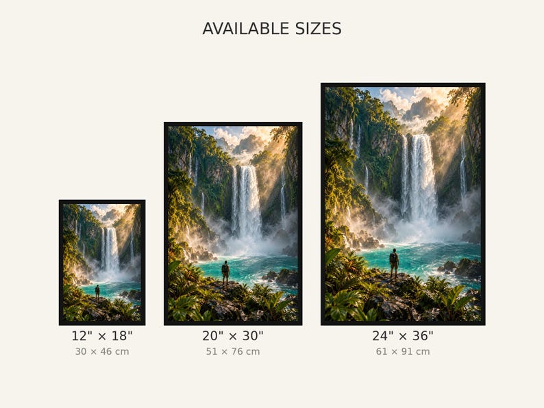 Framed Waterfall Lagoon Print | Tropical Jungle Wall Art | Cascading Falls Nature Poster image 3