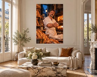 Paris Boulanger Print | French Bakery Wall Art | Cinematic Night Portrait Poster