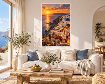 Lámina de los acantilados de Santorini / Decoración de pared de la isla griega / Póster del mar Egeo y el Mediterráneo