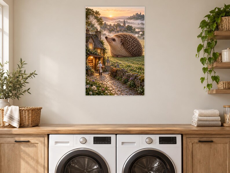 Hedgehog Art Print | Cozy Village Bakery Fantasy Wall Decor immagine 11
