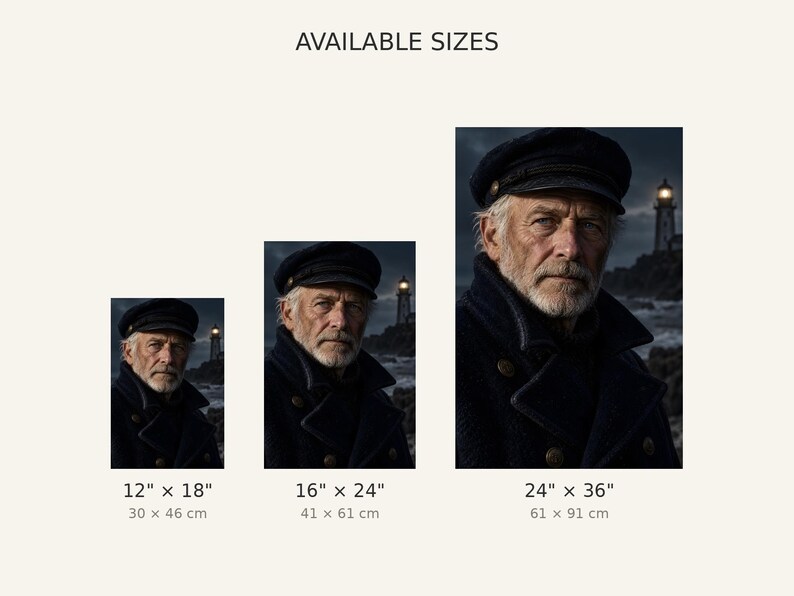 Lighthouse Keeper Portrait Print | Moody Nautical Wall Art | Cinematic Coastal Character Poster Bild 3