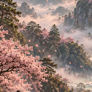 Gerahmter Kunstdruck: Kirschblütenhain | Japanische Sakura-Wandkunst | Frühlingsblüten-Landschaftsposter Bild 2