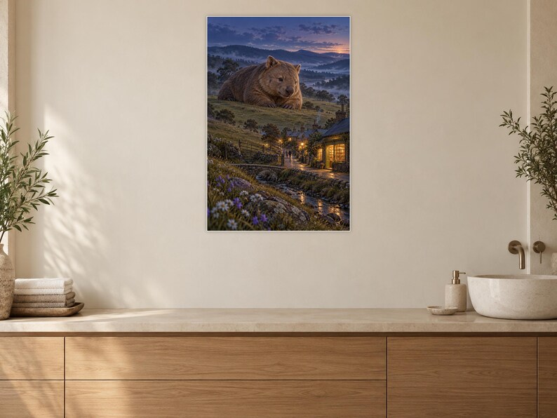 Wombat Art Print | Cozy Bookshop Village Fantasy Wall Decor imagen 10