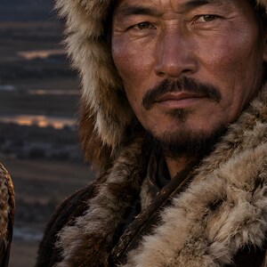Framed Mongolian Eagle Hunter Portrait Print | Epic Character Wall Art | Cinematic Wildlife Poster image 2