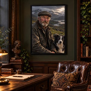 Framed Highland Shepherd Portrait Print | Scottish Countryside Wall Art | Moody Character Poster image 1