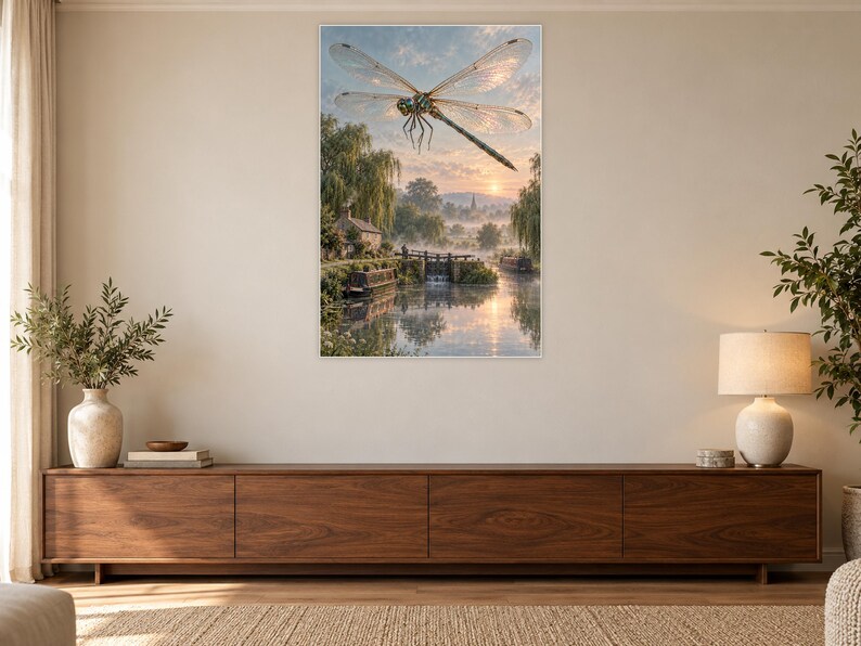 Dragonfly Art Print | Misty Canal Fantasy Wall Decor immagine 3