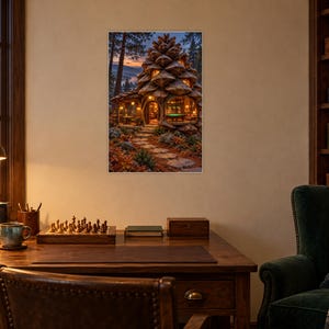 Konsttryck med tallkottemotiv i spelrum | Väggdekoration med biljard i skogen bild 2
