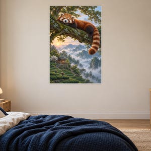 Red Panda Art Print | Misty Tea Garden Fantasy Wall Decor image 16