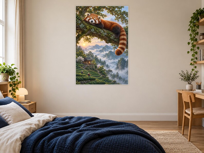 Red Panda Art Print | Misty Tea Garden Fantasy Wall Decor image 16