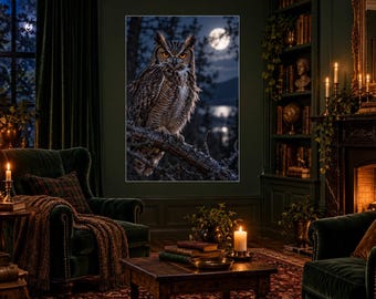 Great Horned Owl Print | Night Wildlife Wall Art | Cinematic Animal Portrait