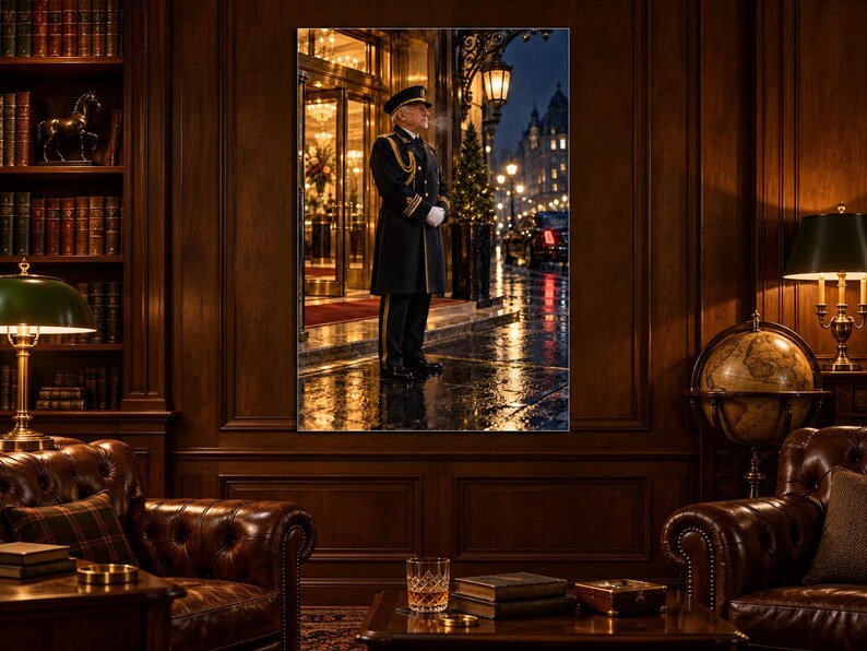Pôster do Porteiro do Grand Hotel | Arte de Parede para o Hall de Entrada Noturno | Retrato Cinematográfico imagem 2