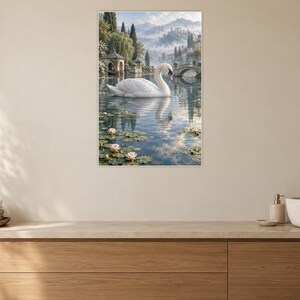 White Swan Art Print | Water Garden Fantasy Wall Decor bild 10
