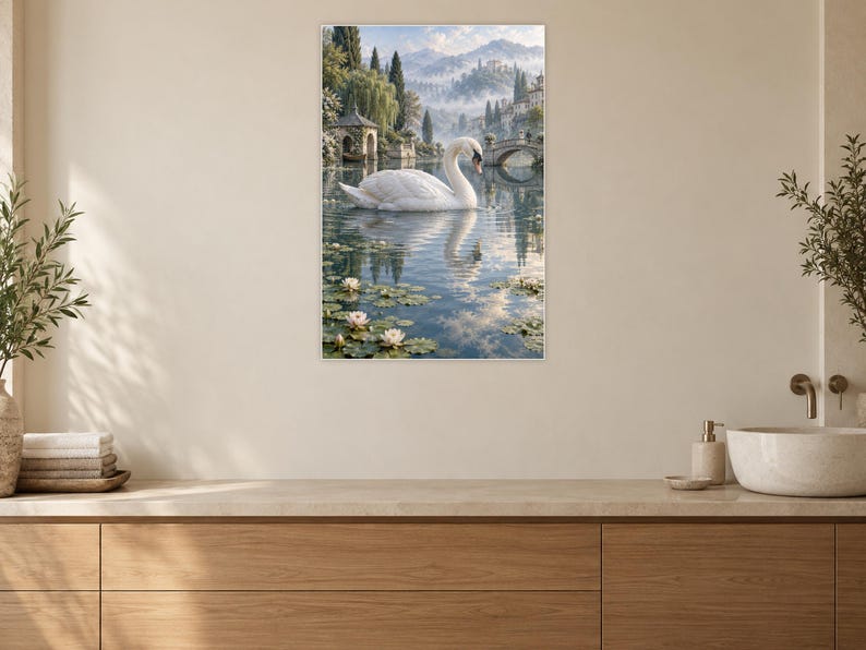 White Swan Art Print | Water Garden Fantasy Wall Decor bild 10