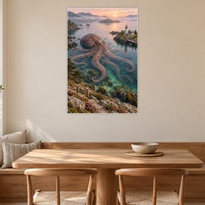Octopus Art Print | Coastal Lighthouse Fantasy Wall Decor image 9