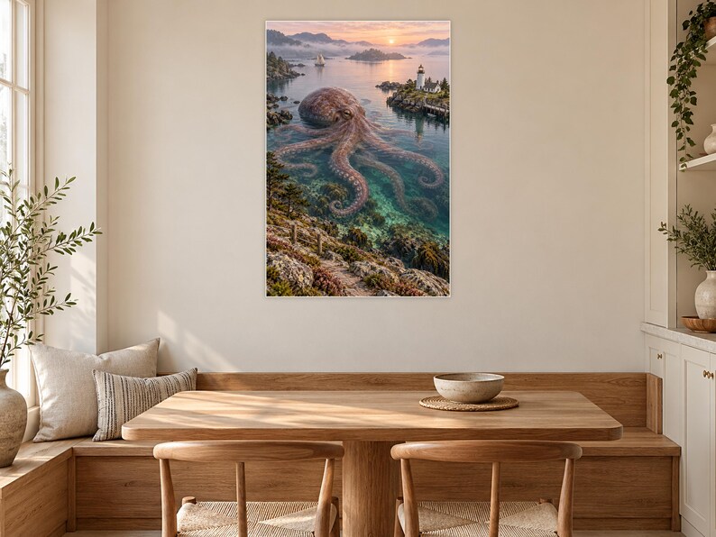 Octopus Art Print | Coastal Lighthouse Fantasy Wall Decor image 9