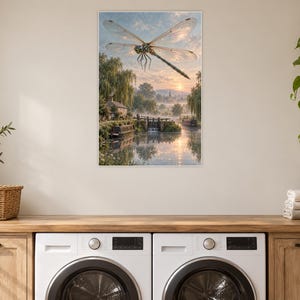 Dragonfly Art Print | Misty Canal Fantasy Wall Decor immagine 11
