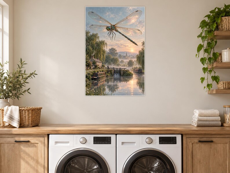 Dragonfly Art Print | Misty Canal Fantasy Wall Decor immagine 11