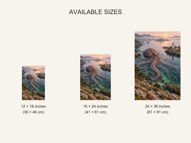 Octopus Art Print | Coastal Lighthouse Fantasy Wall Decor image 20