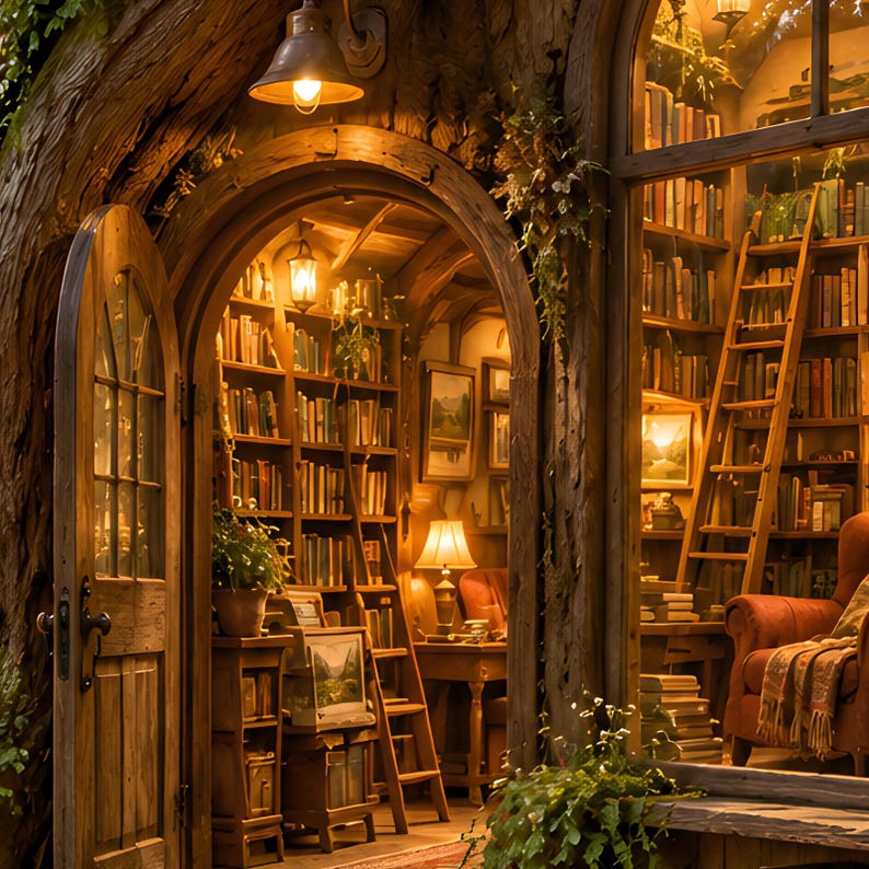 Woodland Bookshop Art Print | Cozy Fantasy Library Wall Decor Bild 3